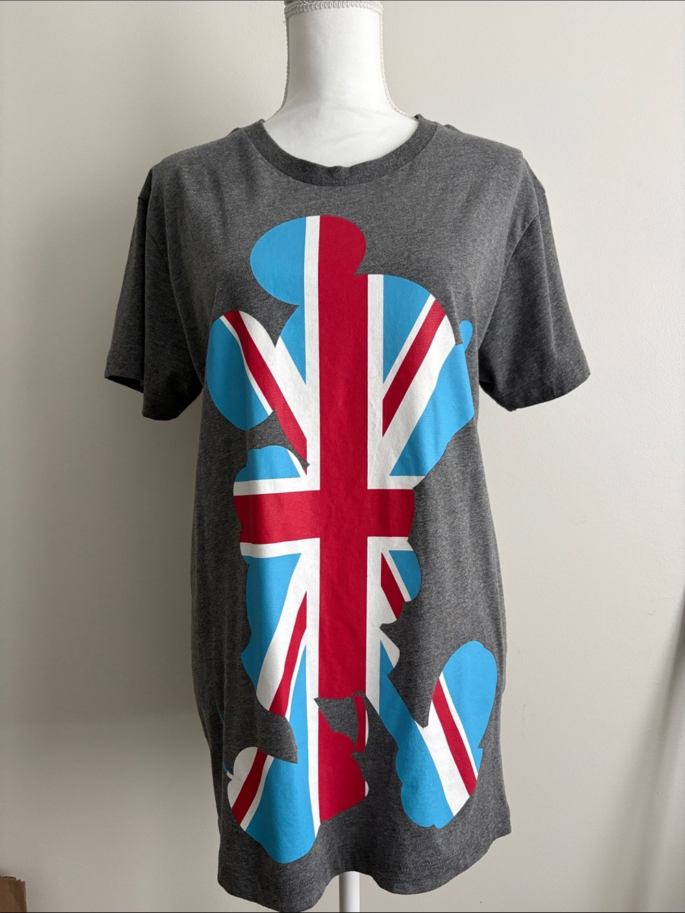 Disney Gray Tee with Union Jack Mickey Silhouette